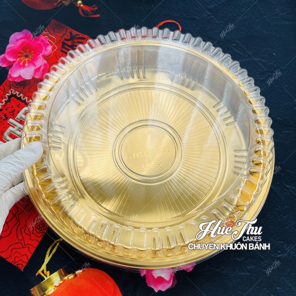 Hộp Nhựa Vàng Hình Tròn HC5 16/20/25/28cm (10 hộp, có nắp) đựng bánh rau câu cá chép, đựng bánh các loại
