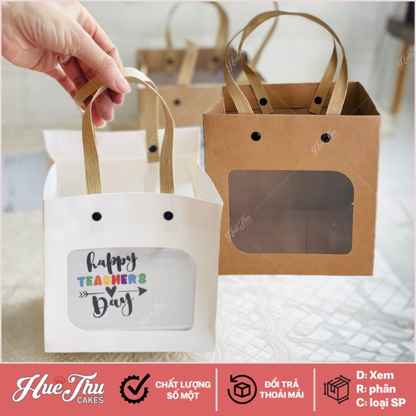 Túi Giấy Kraft Đựng Quà 15cm, túi vuông đựng lọ hoa, đựng bánh các loại
