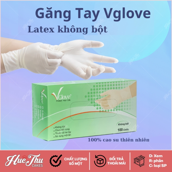 Găng Tay Y Tế Vglove Latex Không Bột Màu Trắng Hộp 100 Cái - Găng tay dùng trong thực phẩm, thẩm mỹ, công nghiệp