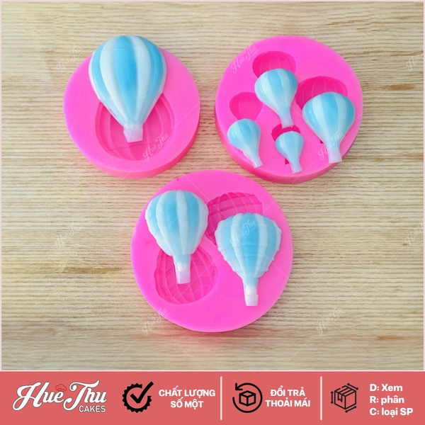 Khuôn silicon Khinh Khí Cầu A157 (set 3 khuôn nhiều mẫu) làm bánh rau câu 3D 4D nhấn xôi, fondant, socola, nến hanmade