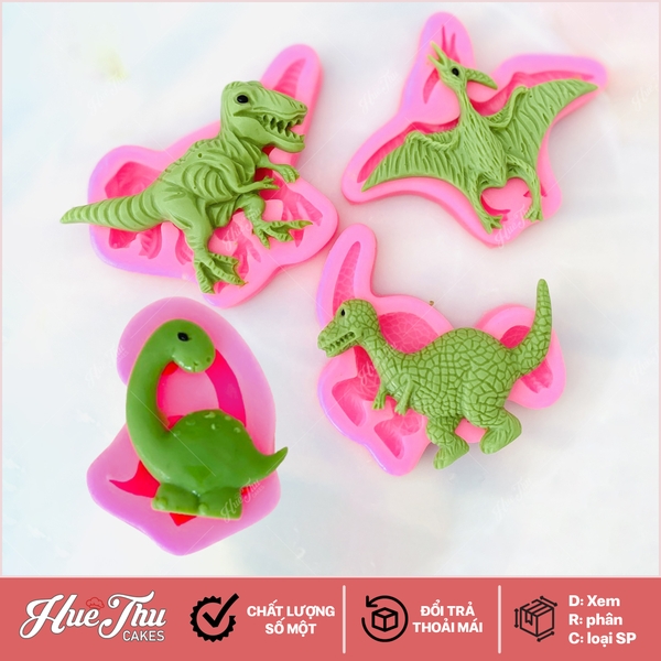 Khuôn silicon Khủng Long A161 (set 4 khuôn) làm bánh rau câu 3D 4D nhấn xôi, fondant, socola, nến hanmade