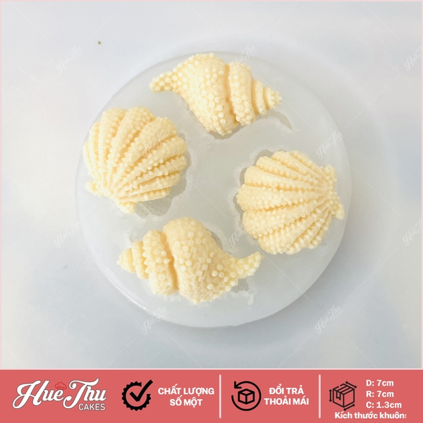 Khuôn silicon Ốc Biển Sò Điệp A159 (vỉ 3 khuôn) làm bánh rau câu 3D 4D nhấn xôi, fondant, socola, nến hanmade