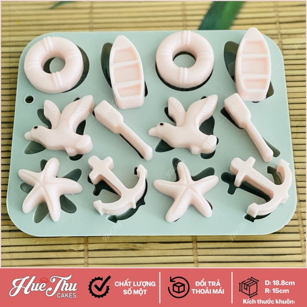 Khuôn silicon Thủy Thủ, Đại Dương A156 (vỉ 12 hình) làm bánh rau câu 3D 4D nhấn xôi, fondant, socola, nến hanmade