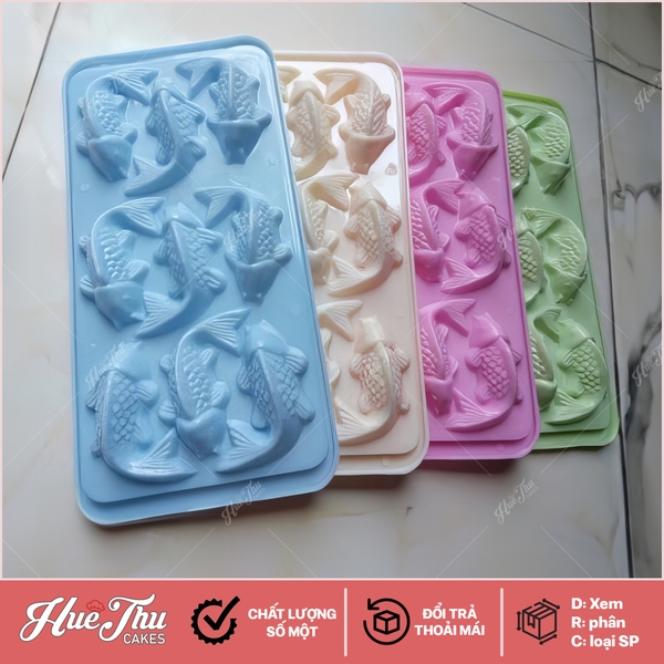 Khuôn rau câu, khay đá Cá Chép nhỏ (vỉ 9 con) làm bánh rau câu 3D 4D nhấn xôi, fondant, socola, nến hanmade