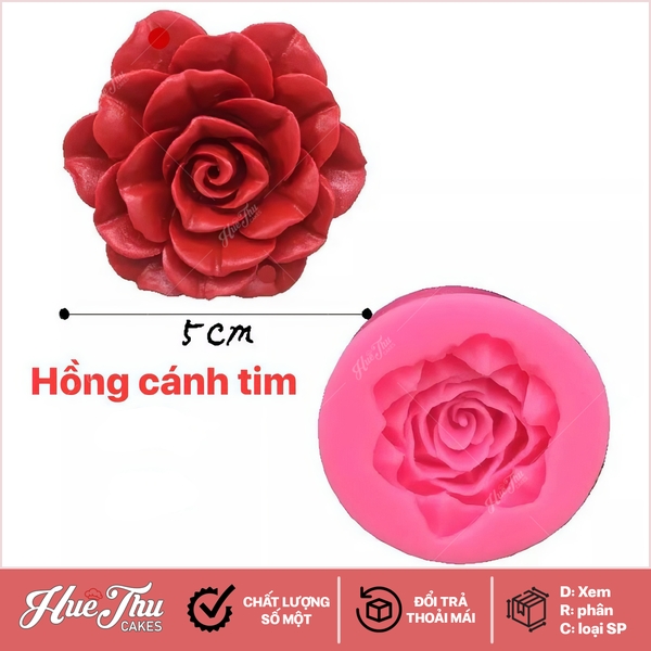 Khuôn silicon hoa Hồng Cánh Tim 5cm làm bánh rau câu 3D 4D nhấn xôi, fondant, socola, nến hanmade