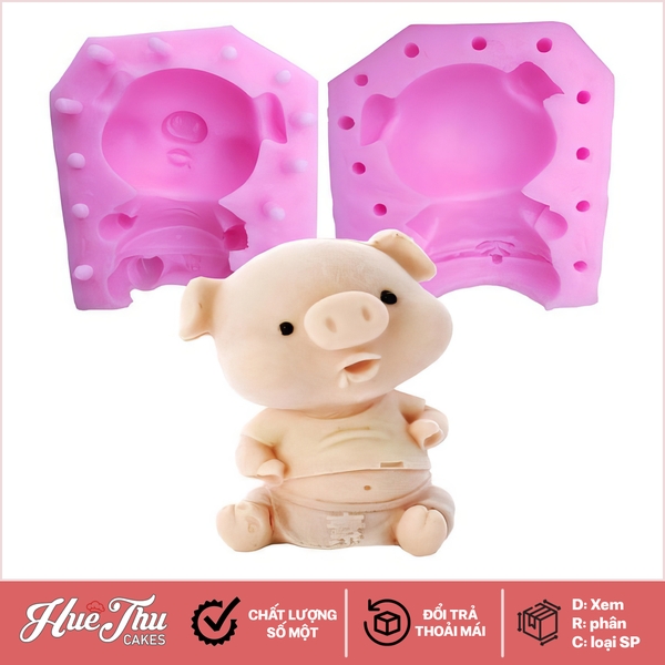 Khuôn silicon Heo ngồi 7.5x6cm làm bánh rau câu 3D 4D nhấn xôi, fondant, socola, nến hanmade