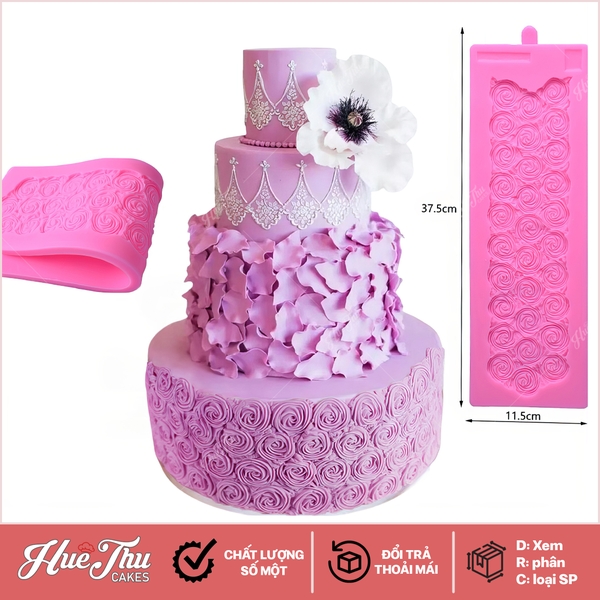 Khuôn silicon hoa Hồng (hoa văn nhỏ) 30x8cm ốp viền cho bánh rau câu 3D, 4D