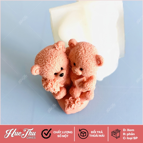 Khuôn silicon Cặp Gấu 7.6cm A142 làm bánh rau câu 3D 4D nhấn xôi, fondant, socola, nến hanmade