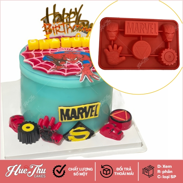 Khuôn silicon siêu nhân Marvel (bàn tay, logo, mặt nạ) làm rau câu 4D, pudding, bánh nướng