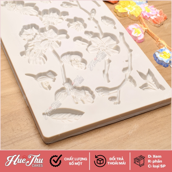 Khuôn silicon Cành Hoa Lá Nhí 20x12cm làm bánh rau câu 3D 4D nhấn xôi, fondant, socola, nến hanmade