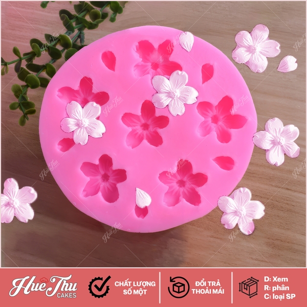 Khuôn silicon hoa Đào (vỉ 6 bông) 9cm làm bánh rau câu 3D 4D nhấn xôi, fondant, socola, nến hanmade