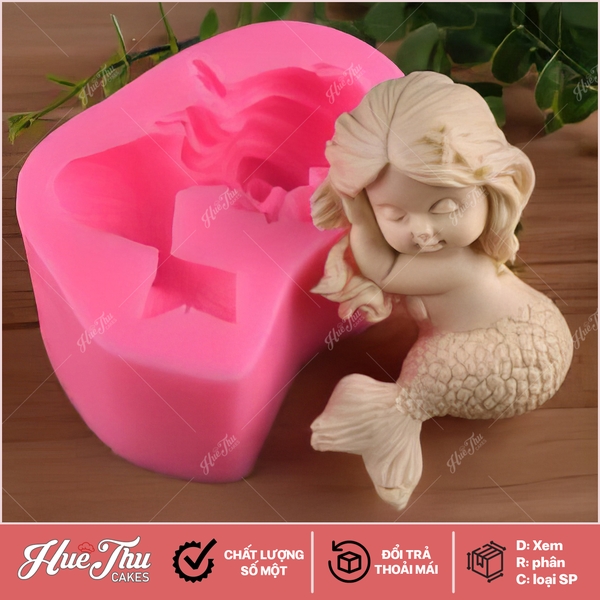 Khuôn silicon Nàng Tiên Cá làm bánh rau câu 3D 4D nhấn xôi, fondant, socola, nến hanmade