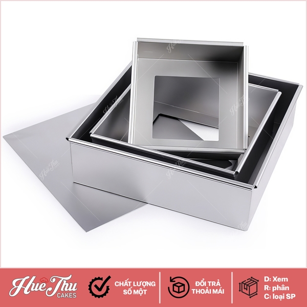 Khuôn vuông nhôm đế rời 16/18/20/22/24cm sử dụng làm bánh rau câu, bánh nướng, bánh gato