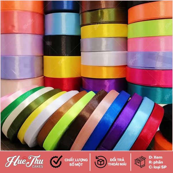 Ruy băng satin, ruy băng vải cuộn rộng 2cm trang trí bánh sinh nhật, bánh rau câu