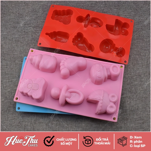 Khuôn silicon hình Bình bú, Xe nôi, Bàn chân...em bé làm bánh rau câu 3D 4D nhấn xôi, fondant, socola, nến hanmade