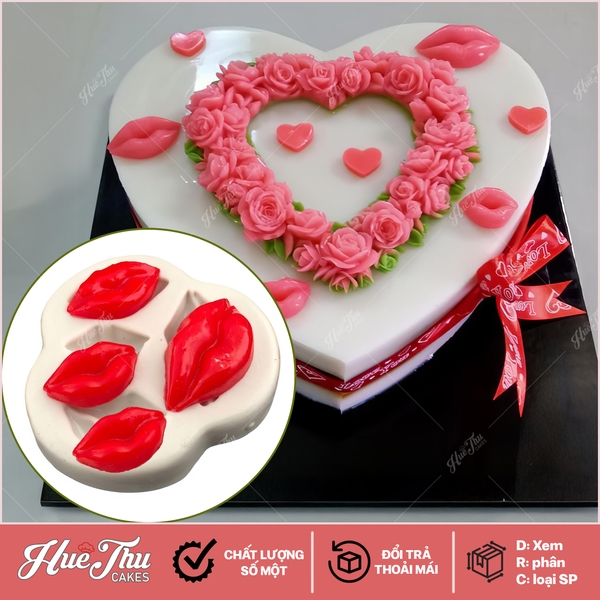 Khuôn silicon Đôi Môi (vỉ 4 hình) làm bánh rau câu 3D 4D nhấn xôi, fondant, socola, nến hanmade