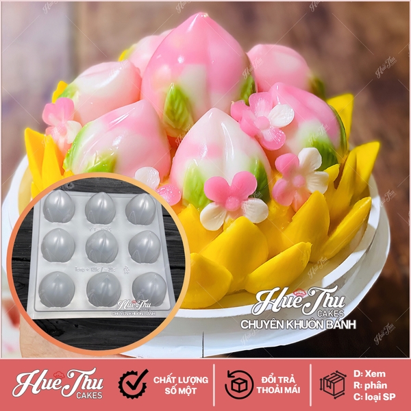 Khuôn rau câu Trái Đào (vỉ 9 trái) làm bánh rau câu 3D 4D nhấn xôi, fondant, socola, nến hanmade