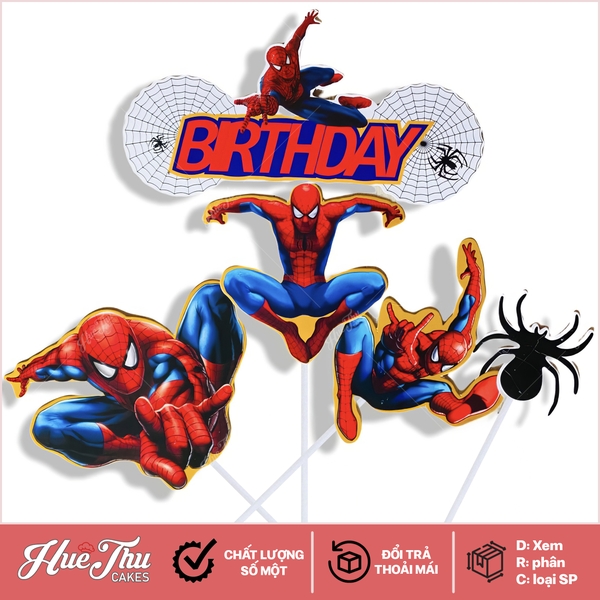 Que cắm Spider Man, người Nhện (5 chi tiết) trang trí bánh rau câu, bánh kem, bánh sinh nhật
