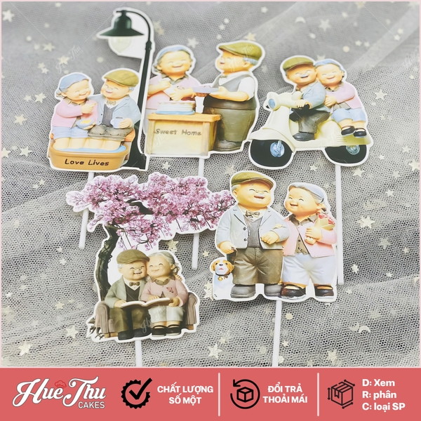 Que cắm hình Ông Bà (5 cái) trang trí bánh sinh nhật, bánh rau câu