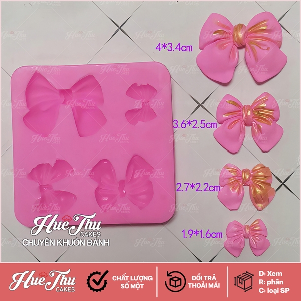 Khuôn silicon Chiếc Nơ (vỉ 4 hình) làm bánh rau câu 3D 4D nhấn xôi, fondant, socola, nến hanmade