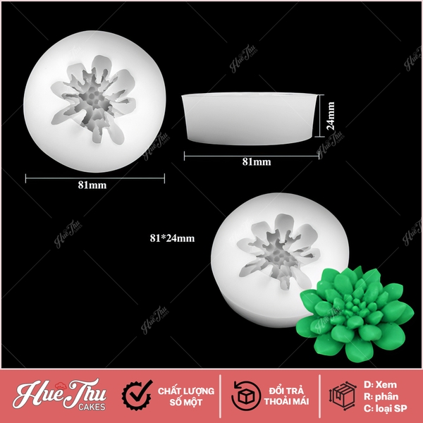 Khuôn silicon Xương Rồng nhiều cánh tròn lớn làm bánh rau câu 3D 4D nhấn xôi, fondant, socola, nến hanmade