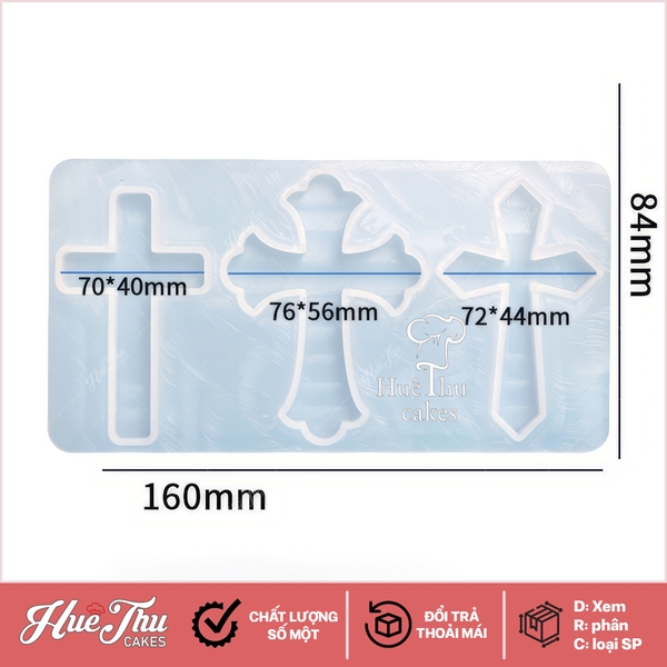 Khuôn silicon Thánh Giá (vỉ 3 hình) làm bánh rau câu 3D 4D nhấn xôi, fondant, socola, nến hanmade