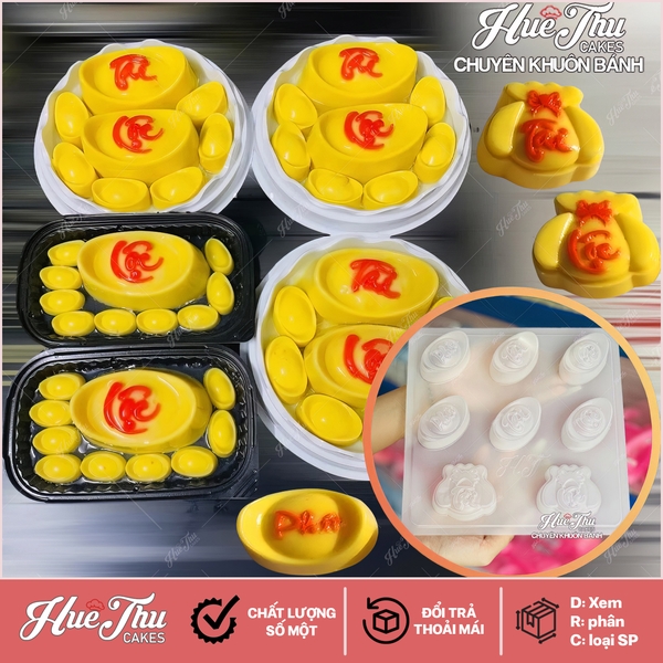Khuôn Thỏi Vàng Túi Vàng (có chữ) làm bánh rau câu 3D 4D nhấn xôi, fondant, socola, nến hanmade