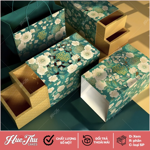 Hộp trung thu Vạn Hoa 4 bánh - hộp đựng bánh Trung Thu 150g - 250g