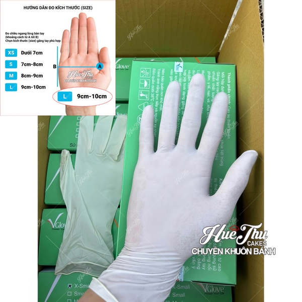 Găng Tay Y Tế Vglove Latex Không Bột Màu Trắng Hộp 100 Cái - Găng tay dùng trong thực phẩm, thẩm mỹ, công nghiệp