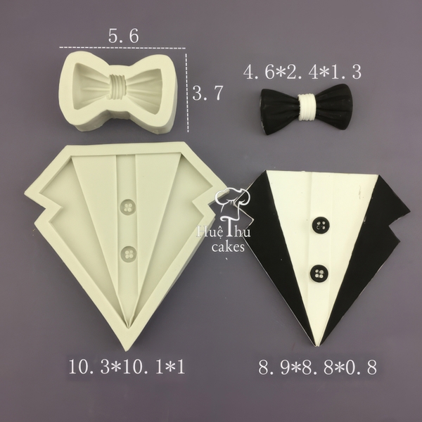 Khuôn silicon Áo Vest + Nơ làm bánh rau câu 3D 4D nhấn xôi, fondant, socola, nến hanmade