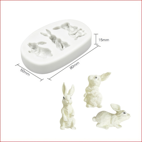 Khuôn silicon Con Thỏ A68 (vỉ nhiều hình) làm bánh rau câu 3D 4D nhấn xôi, fondant, socola, nến hanmade