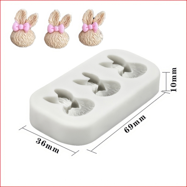 Khuôn silicon Con Thỏ A68 (vỉ nhiều hình) làm bánh rau câu 3D 4D nhấn xôi, fondant, socola, nến hanmade