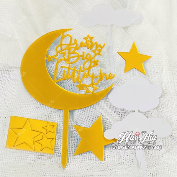 Que cắm Happy Birthday Trăng Sao trang trí bánh sinh nhật, bánh rau câu