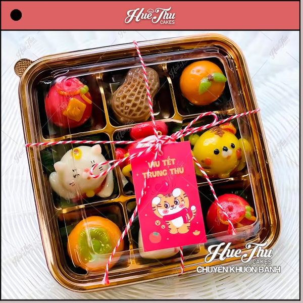 Hộp nhựa vuông 9 ô 22x22cm (10 hộp) đựng bánh Mochi, Trung Thu, rau câu