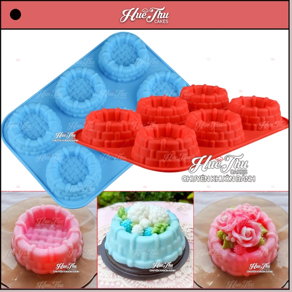 Khuôn silicon Đế Đan Viền (vỉ 6 ô / mỗi ô 9cm) làm bánh rau câu 3D 4D nhấn xôi, fondant, socola, nến hanmade