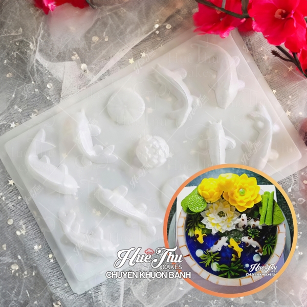 Khuôn Cá Chép nhỏ (8 con) + Đài Sen lớn làm bánh rau câu 3D 4D nhấn xôi, fondant, socola, nến hanmade