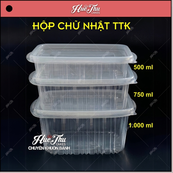 Hộp nhựa chữ nhật sọc TTK trong (10 cái) có nắp đựng thực phẩm, rau câu
