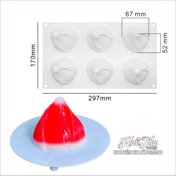 Khuôn silicon Mũ Noel A96 (vỉ 6 hình) làm bánh rau câu 3D 4D nhấn xôi, fondant, socola, nến hanmade