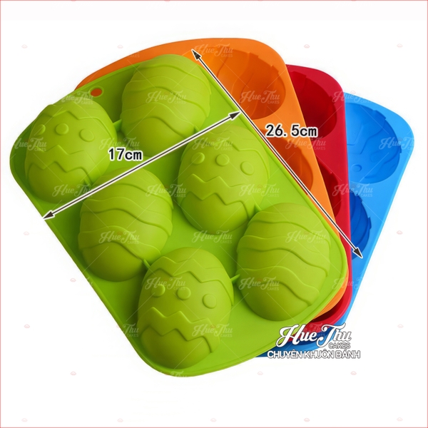 Khuôn silicon Quả Trứng Khủng Long (vỉ 6 hình) làm bánh rau câu 3D 4D nhấn xôi, fondant, socola, nến hanmade
