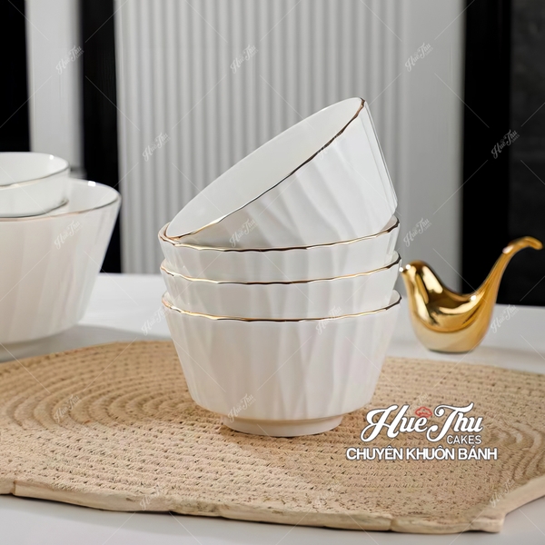 Bát Sứ Tròn Viền Vàng Mảnh 11cm S1, Chén Sứ Tròn Decor - trang trí đồ ăn, bàn tiệc, mâm cúng