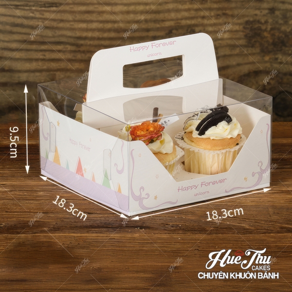 Hộp đựng bánh Cupcake 4 bánh (2 ngăn) có quai xách