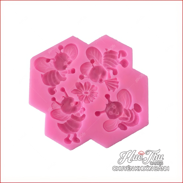 Khuôn silicon Con Ong Ngộ Nghĩnh (vỉ 4 hình) làm bánh rau câu 3D 4D nhấn xôi, fondant, socola, nến hanmade