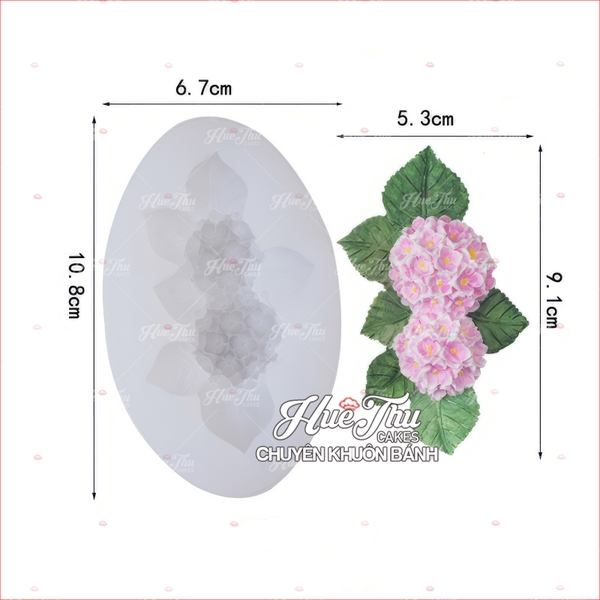 Khuôn silicon Chùm Hoa Cẩm Tú Cầu Đôi 10.8cm làm bánh rau câu 3D 4D nhấn xôi, fondant, socola, nến hanmade
