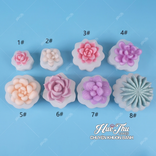 Khuôn silicon Xương Rồng Sen Đá 15033 (16 mẫu) làm bánh rau câu 3D 4D nhấn xôi, fondant, socola, nến hanmade