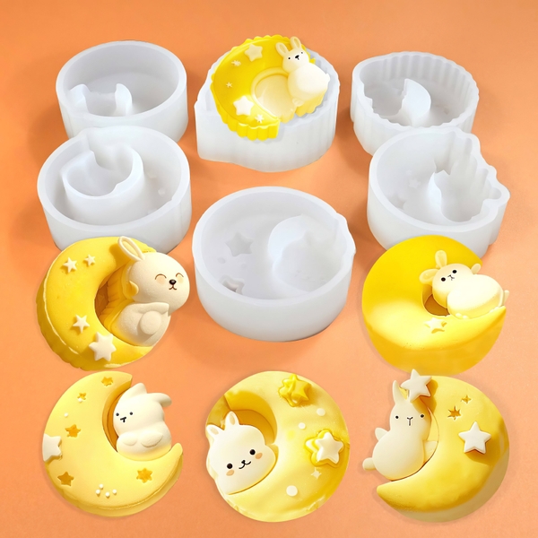 Khuôn silicon Thỏ Mặt Trăng A35 làm bánh rau câu 3D 4D nhấn xôi, fondant, socola, nến hanmade