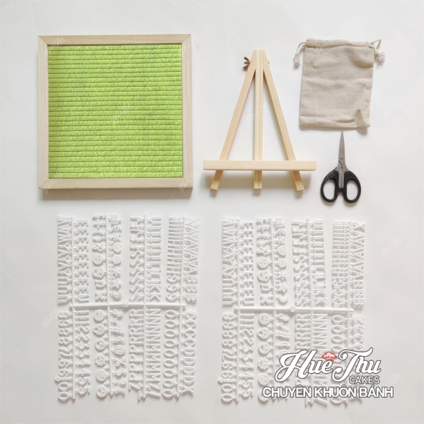 Bảng Vải Nỉ Vuông khung gỗ gắn chữ trang trí nhà cửa đám tiệc (tặng 2 bộ chữ, túi vải, đế gỗ)