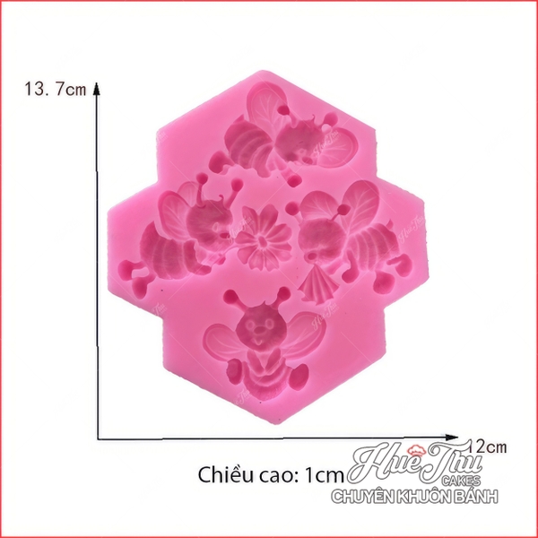 Khuôn silicon Con Ong Ngộ Nghĩnh (vỉ 4 hình) làm bánh rau câu 3D 4D nhấn xôi, fondant, socola, nến hanmade