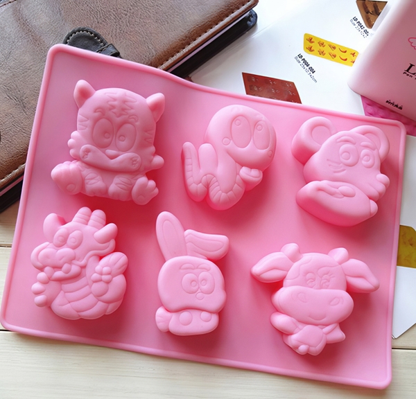 Khuôn silicon 12 Con Giáp A30 (2*vỉ 6 hình) làm bánh rau câu 3D 4D nhấn xôi, fondant, socola, nến hanmade