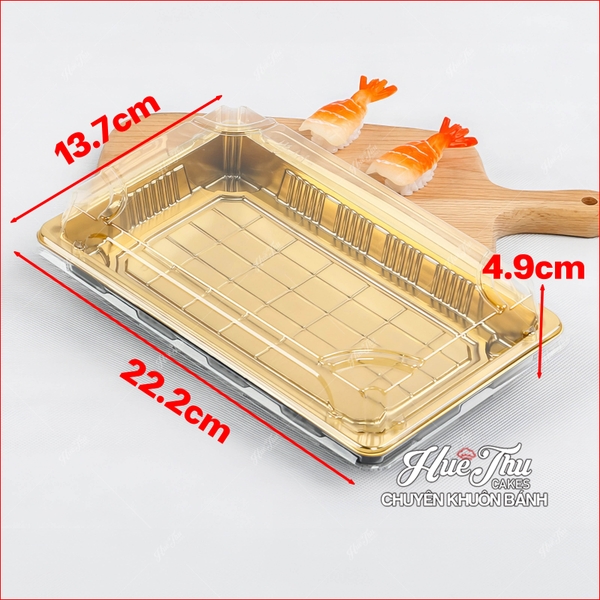 Hộp Nhựa Vàng HC6 22cm (10/50 hộp, có nắp) đựng bánh các loại, đựng đồ ăn đẳng cấp, sang trọng