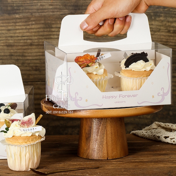 Hộp đựng bánh Cupcake 4 bánh (2 ngăn) có quai xách